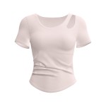 Juyitang Women's Slimming Yoga Top with Built-in Bra, One-Piece Cup Short Sleeve Summer Fitness Shirt