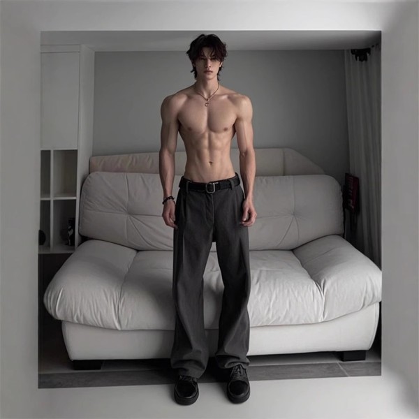 Cleanfit Dark Gray Curved-Blade Suit Pants for Men, Draped High-End Flared Casual Straight-Leg Trousers
