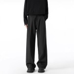 Cleanfit Dark Gray Curved-Blade Suit Pants for Men, Draped High-End Flared Casual Straight-Leg Trousers