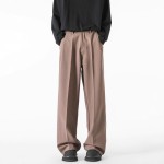 Cleanfit Dark Gray Curved-Blade Suit Pants for Men, Draped High-End Flared Casual Straight-Leg Trousers
