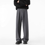 Cleanfit Dark Gray Curved-Blade Suit Pants for Men, Draped High-End Flared Casual Straight-Leg Trousers